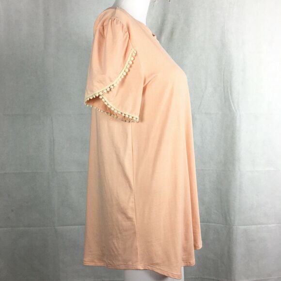 Reb in J 220 Shirt Womens Sz M Peach Flowy Short Sleeve Knit Tunic Top Lace Trim - Picture 4 of 10